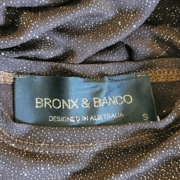 $550 NWT BRONX & BANCO Maya Brown Mesh Glitter Ruched Dress Small - Picture 6 of 7